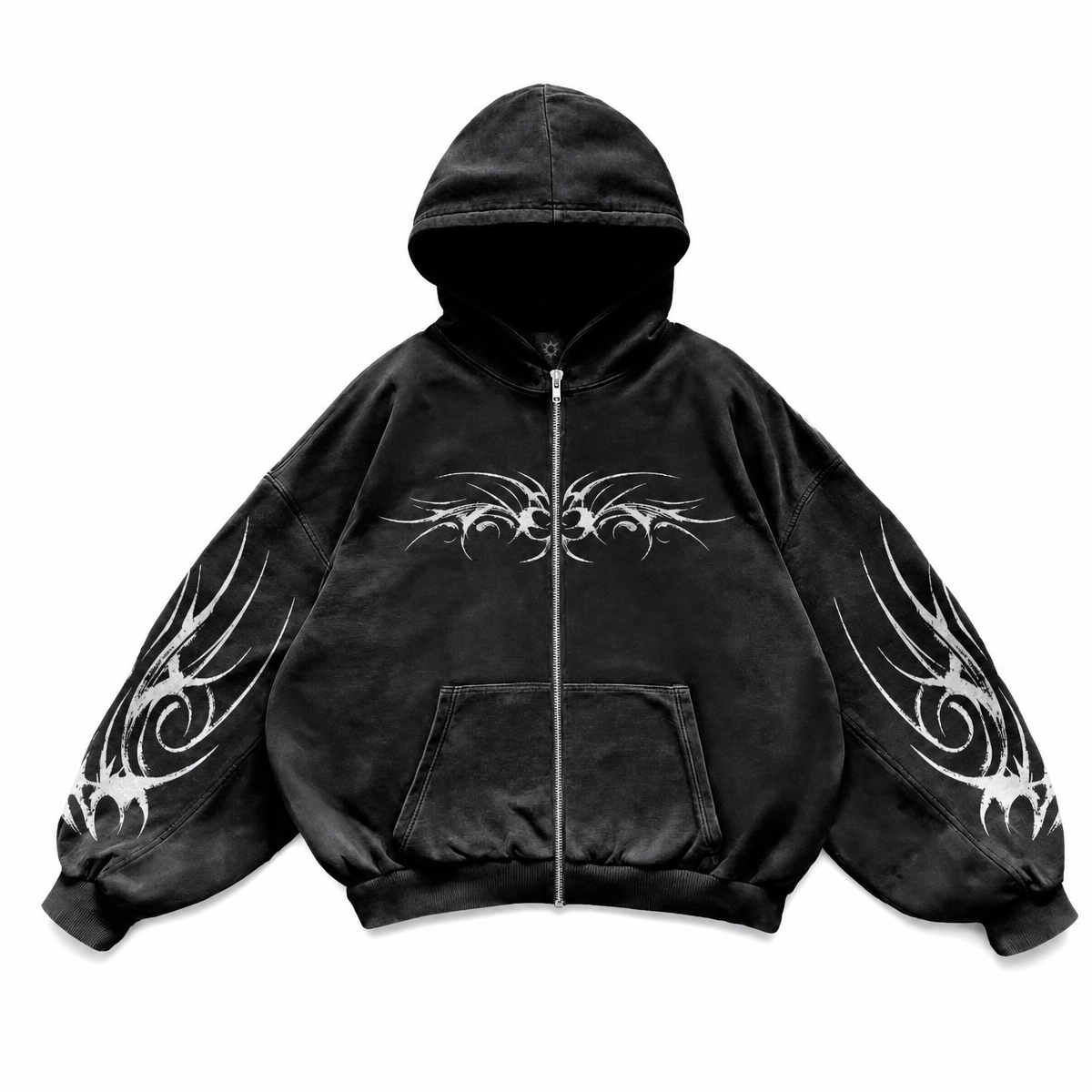 Graphic Print Zip-Up Hooded Jacket