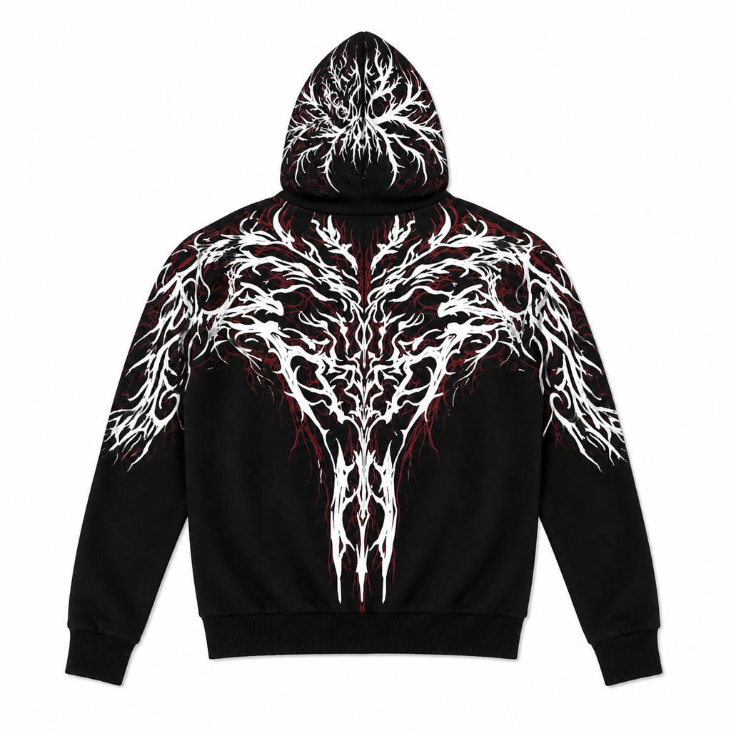 Grunge Reflective Graphic Zip-Up Hoodie