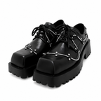 Grunge Black Leather Platform Oxfords with Square Toe