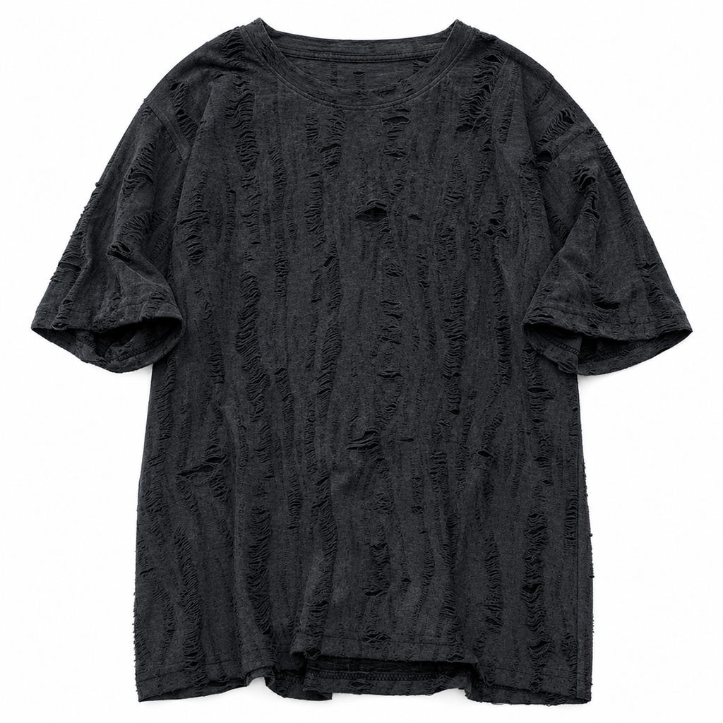 Men's Black Distressed Short-Sleeve T-Shirt
