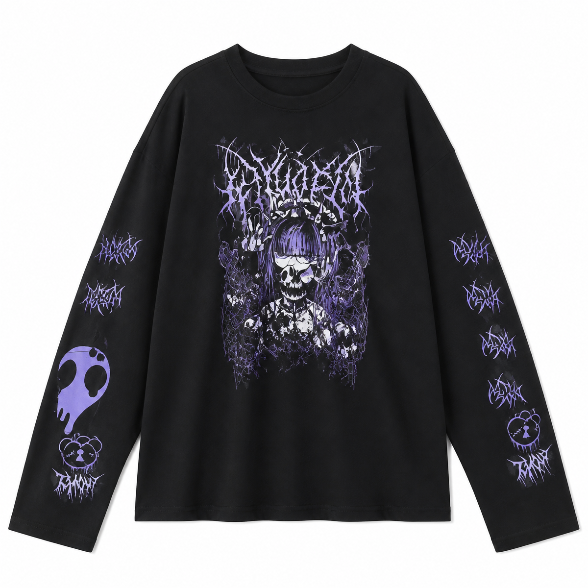 Grunge Skull Graphic Long-Sleeve T-Shirt