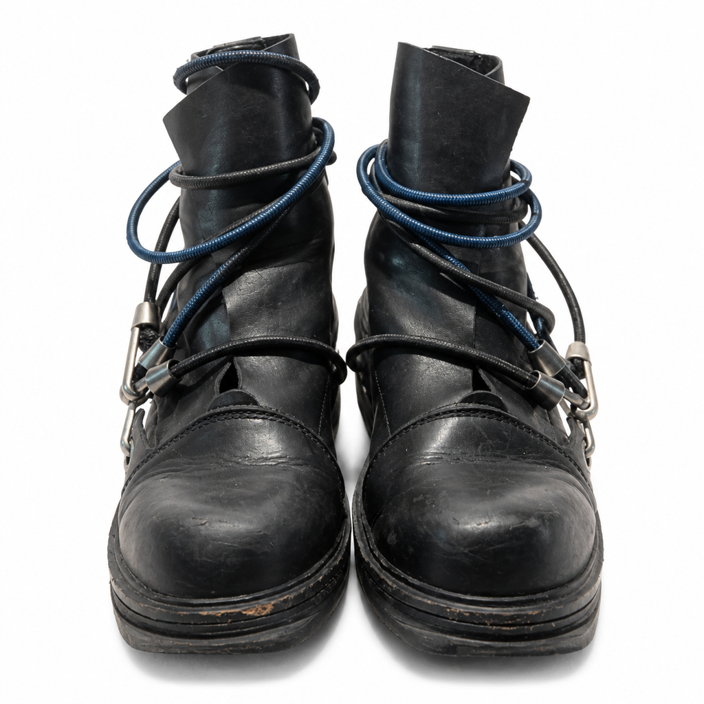 Grunge Black Men's Mid-Calf Lace-Up Boots with Round Toe