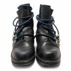 Grunge Black Men's Mid-Calf Lace-Up Boots with Round Toe