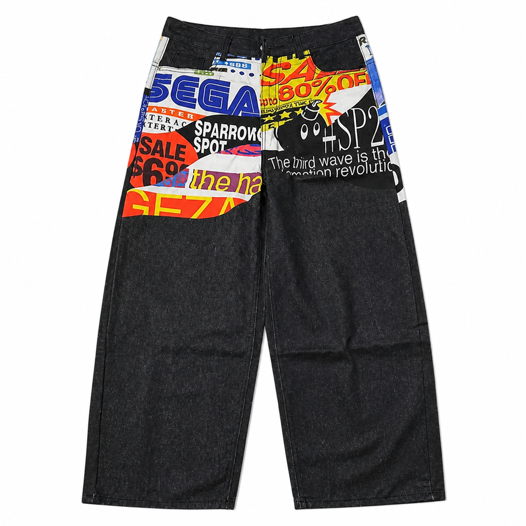 Grunge Graphic Wide-Leg Pants