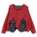 Grunge Patchwork Knit Pullover Sweater with Pockets