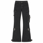 Women's Black Low-Rise Cargo Flare Jeans