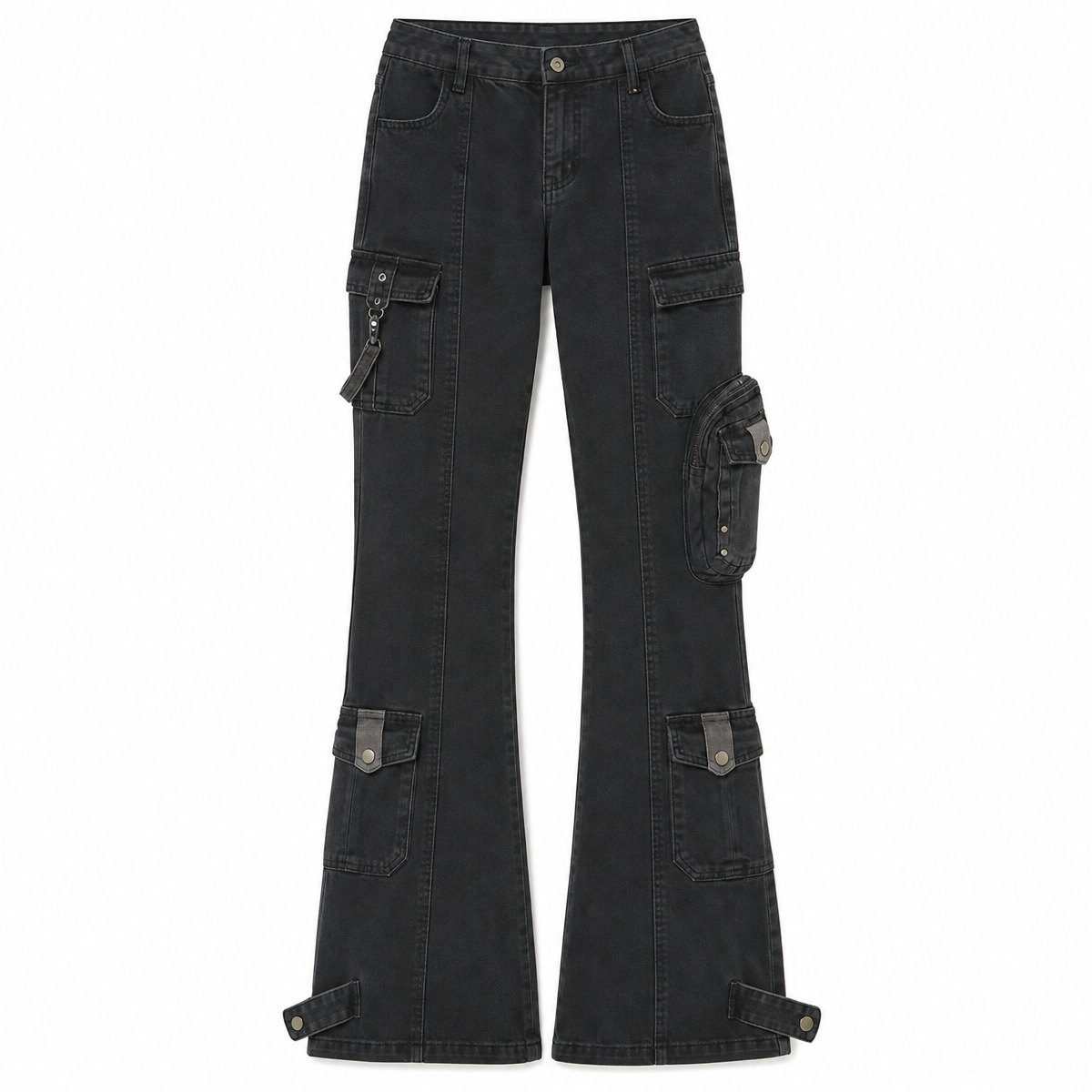 Women's Black Low-Rise Cargo Flare Jeans