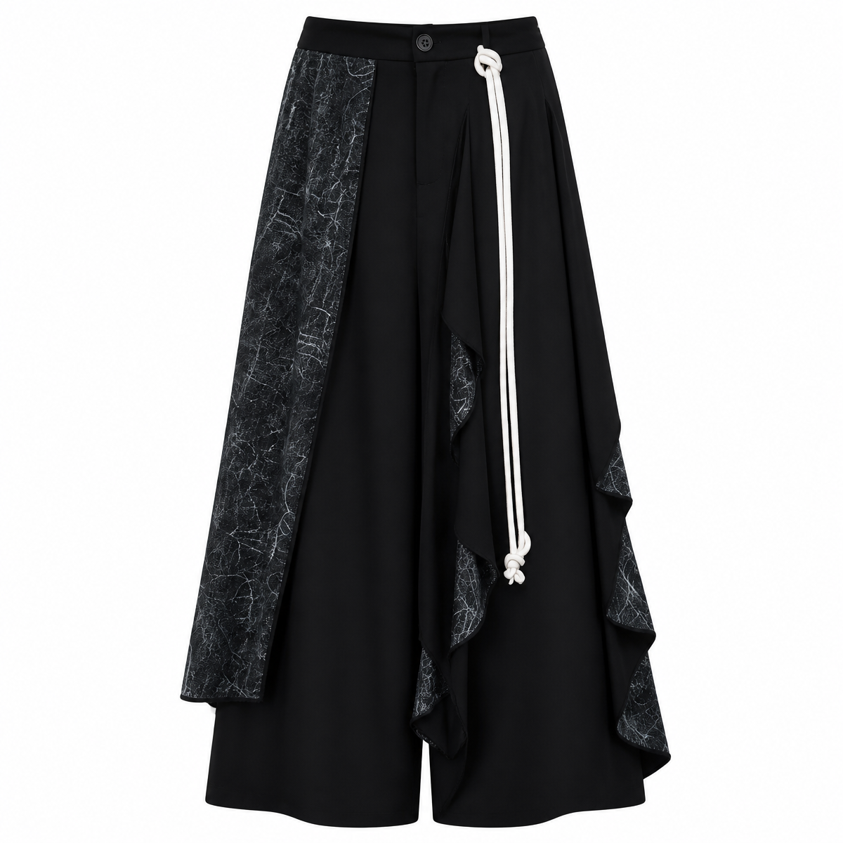 Grunge Black Patchwork Wide-Leg Pants with Layered Panels