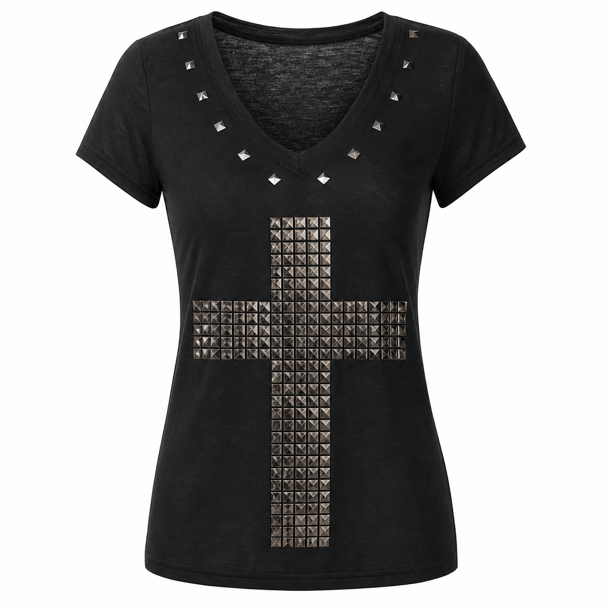 Women's Sheer V-Neck Cross Print T-Shirt