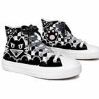 Grunge Black-and-White Cat Print High-Top Canvas Sneakers