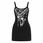 Grunge Black Cross-Print Mini Dress