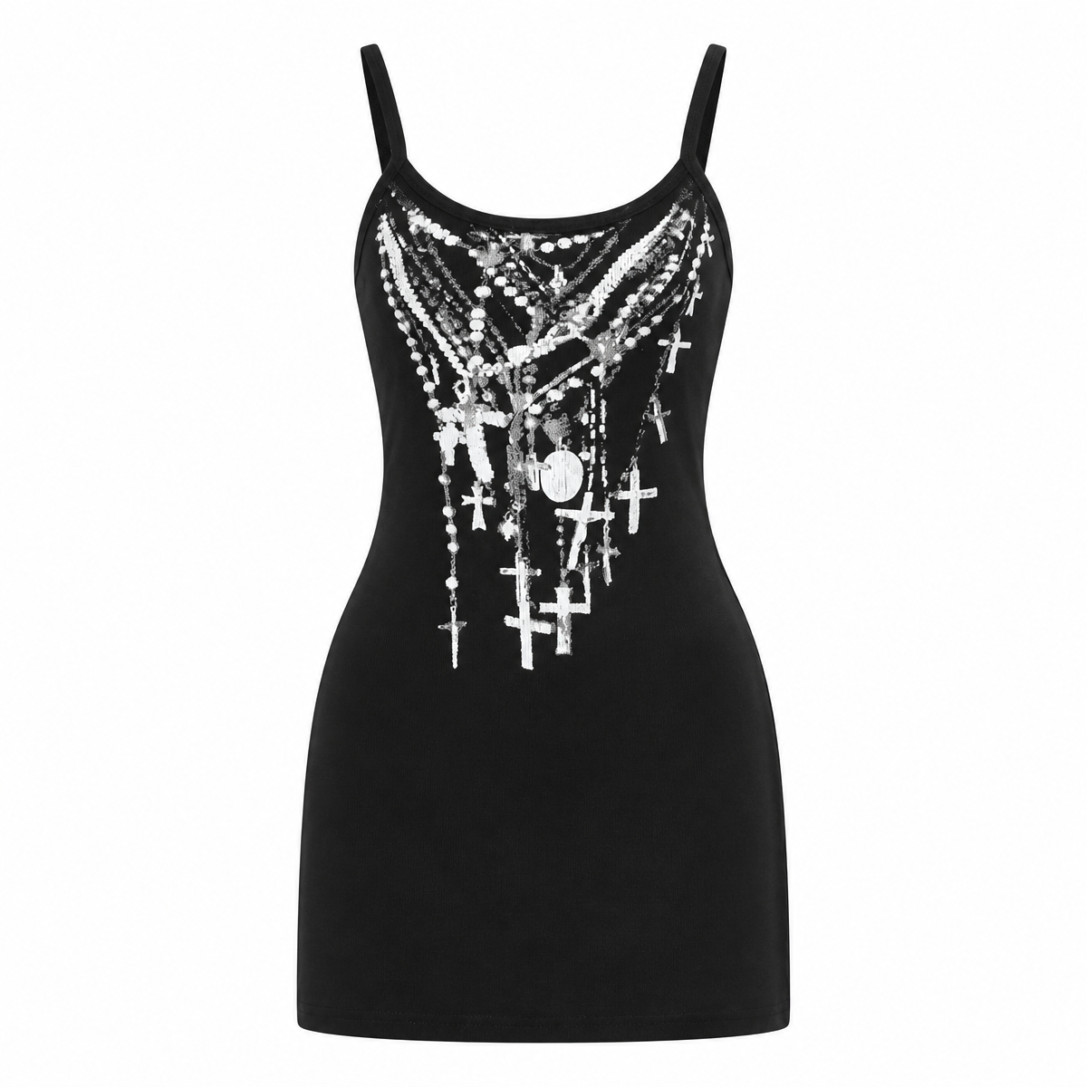 Grunge Black Cross-Print Mini Dress
