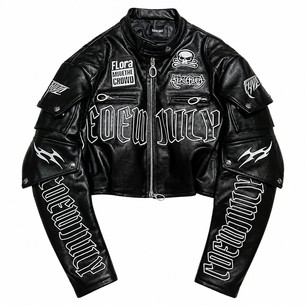 Grunge Embroidered Skull Motorcycle Jacket