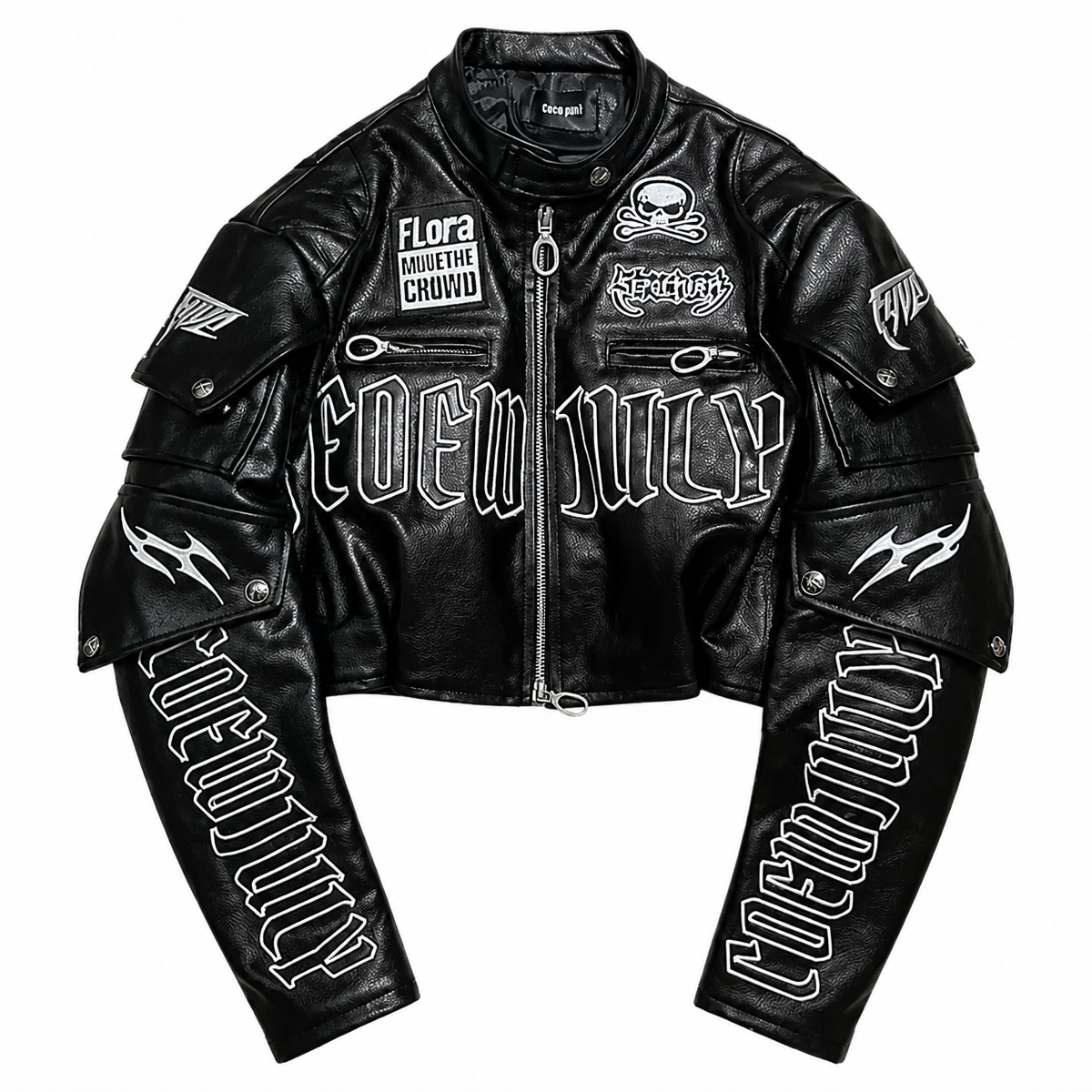 Grunge Embroidered Skull Motorcycle Jacket