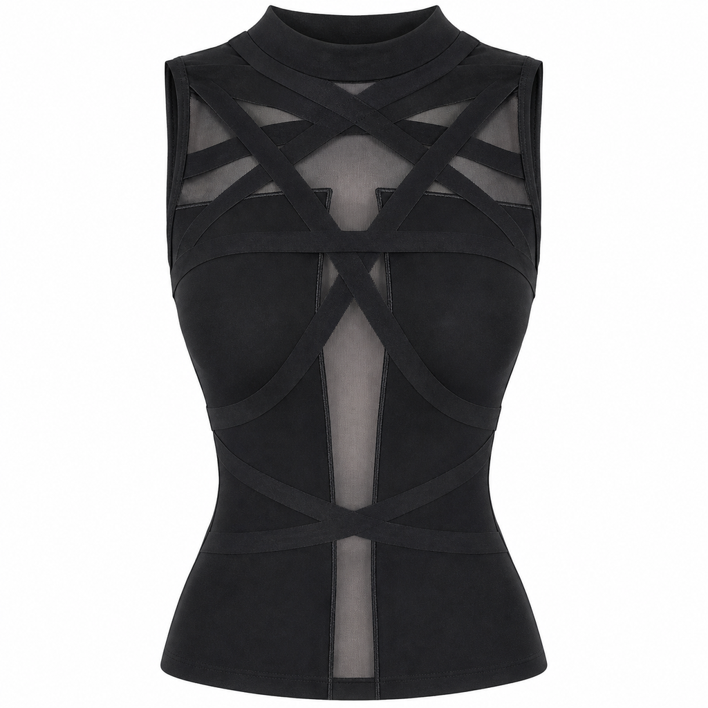 Black Mesh Sleeveless Corset Top