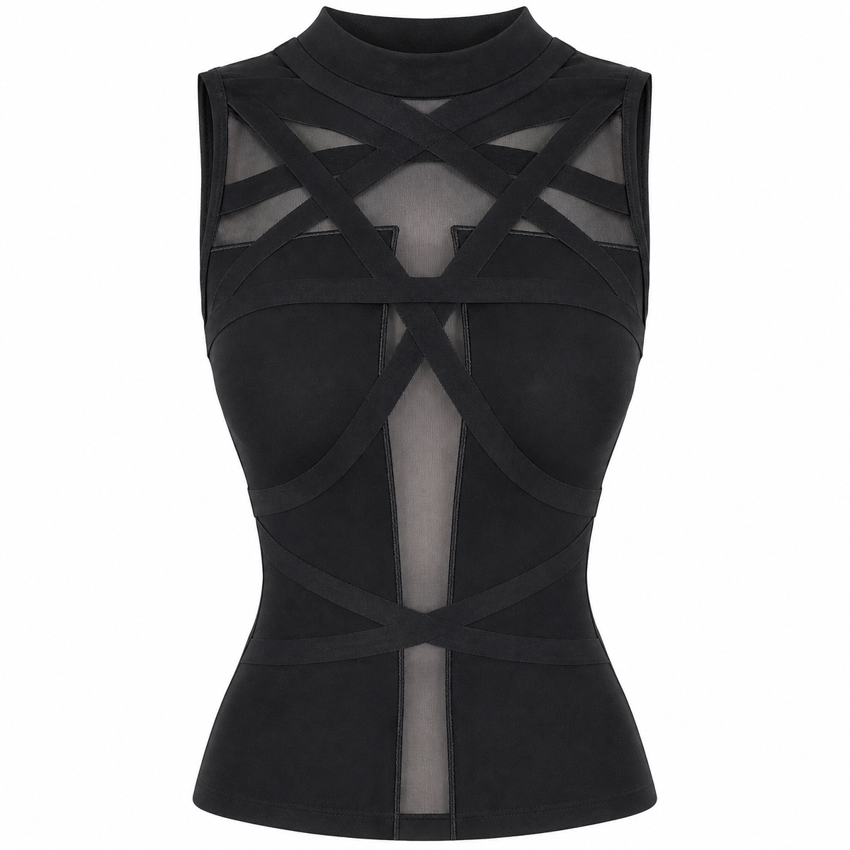 Black Mesh Sleeveless Corset Top