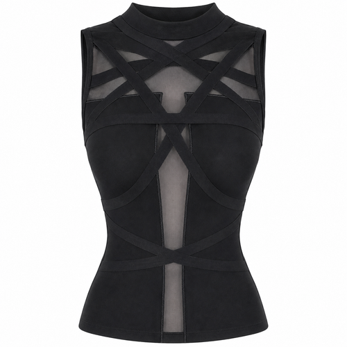 Black Mesh Sleeveless Corset Top