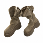 Grunge Brown Slouchy Mid-Calf Boots with Buckle Detail