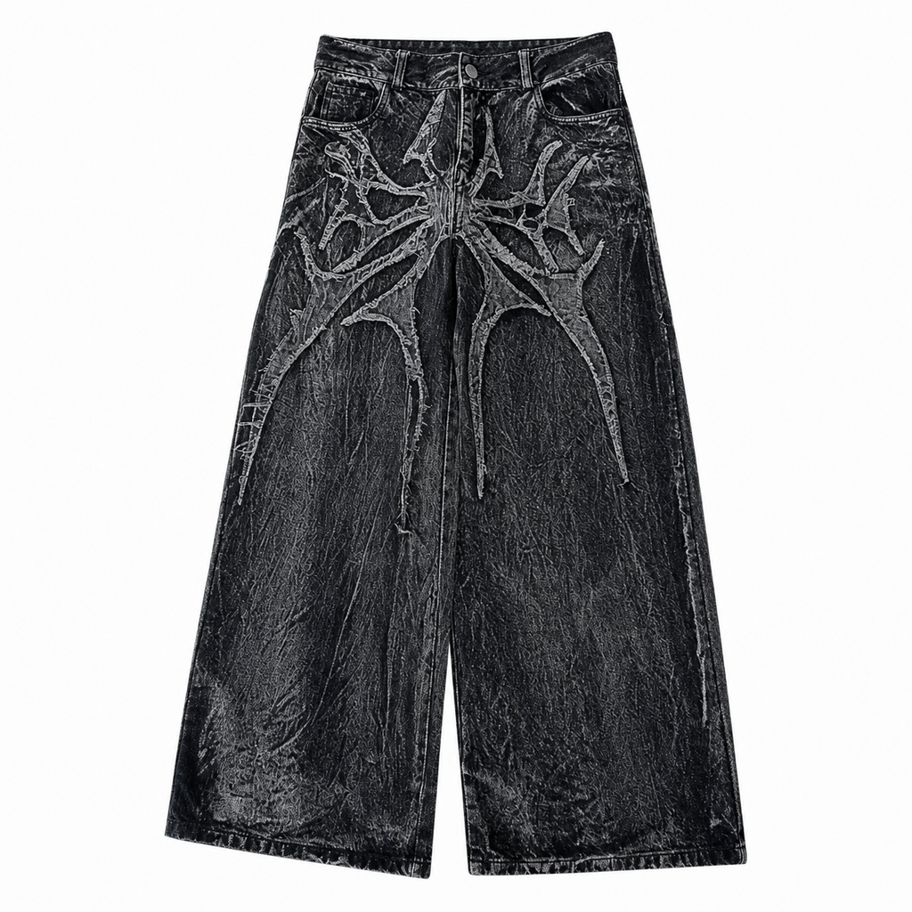 Black Spider-Embroidered Baggy Jeans