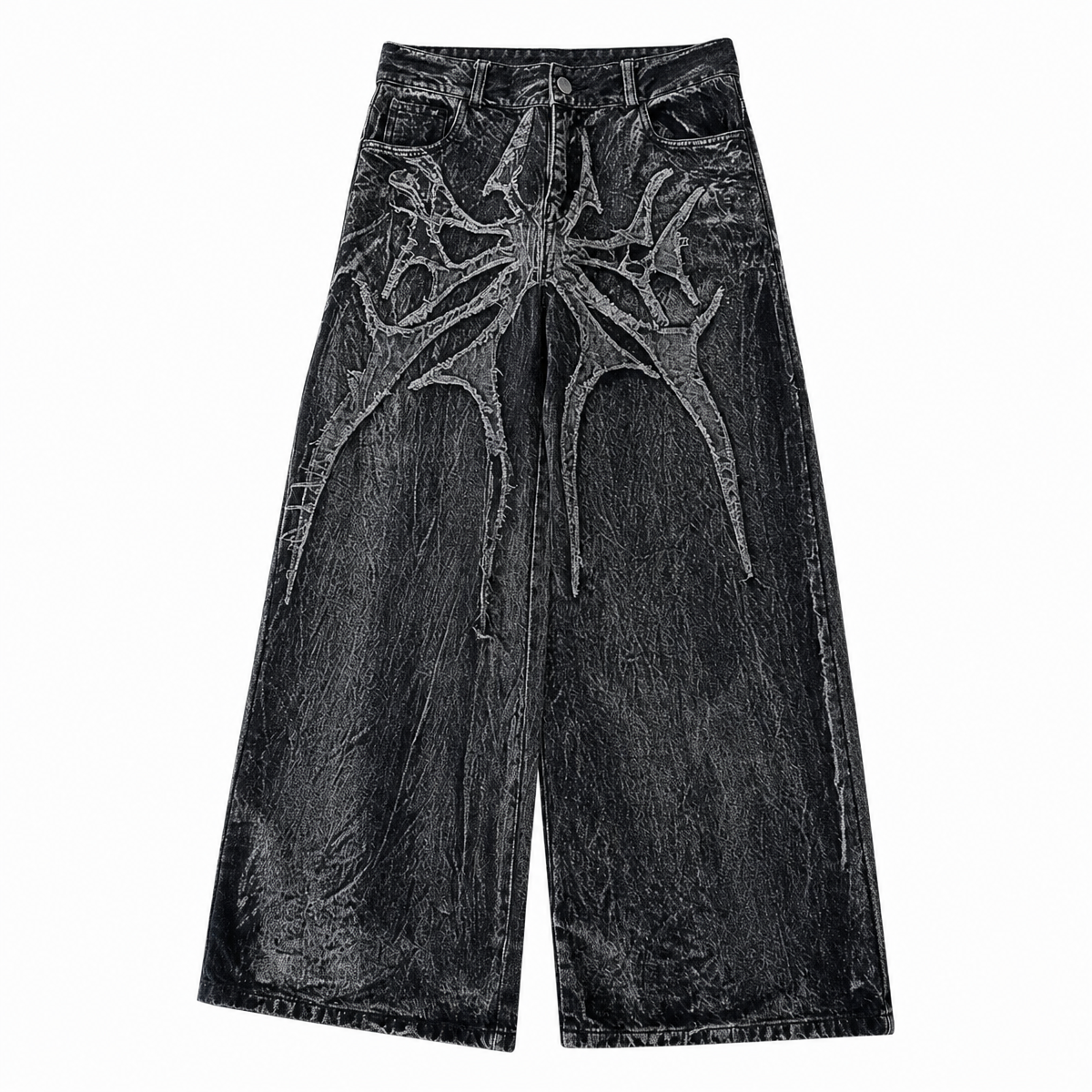 Black Spider-Embroidered Baggy Jeans