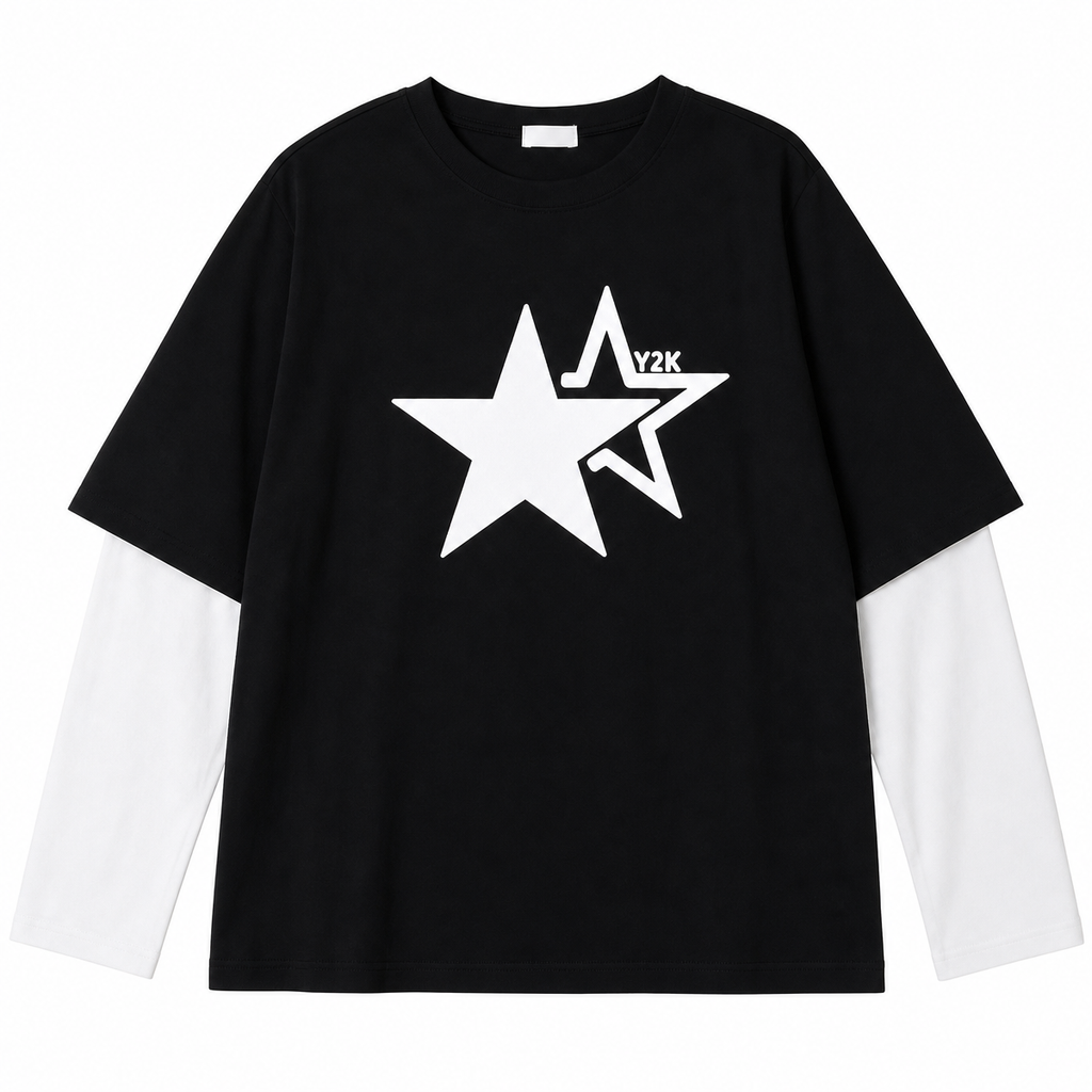 Women's Star Graphic Layered-Look Long-Sleeve T-Shirt