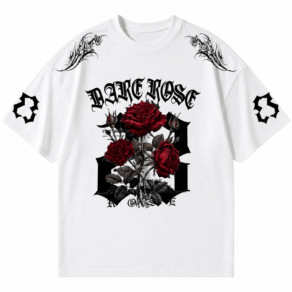 Oversized Rose Graphic T-Shirt – White