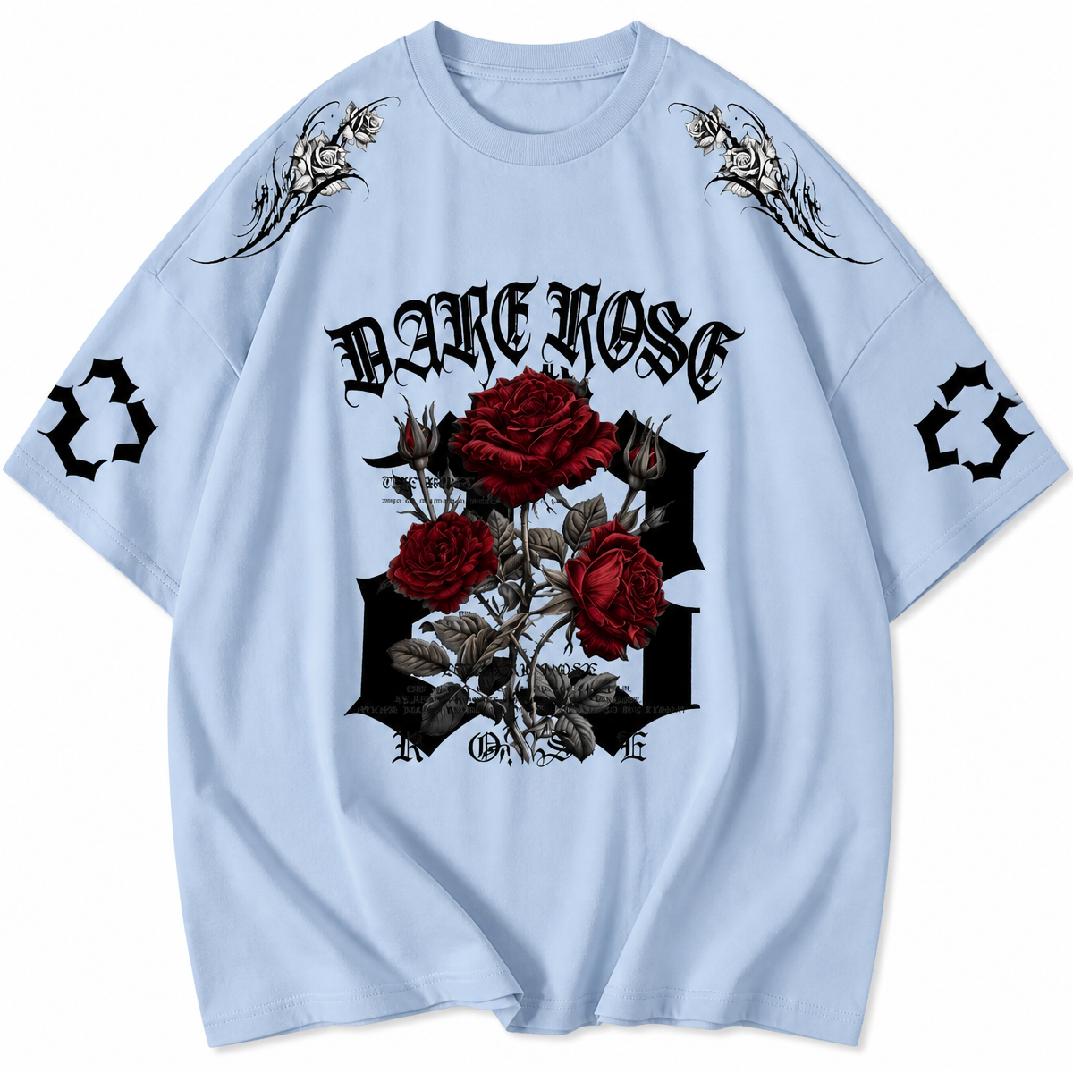 Grunge Rose Graphic Oversized T-Shirt – Sky Blue