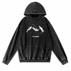 Grunge Acid-Washed Black Graphic Pullover Hoodie