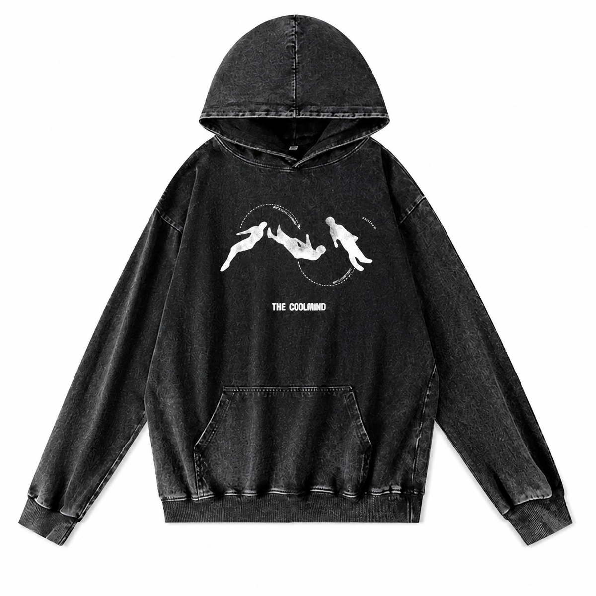 Grunge Acid-Washed Black Graphic Pullover Hoodie