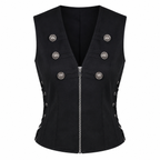 Grunge Black Sleeveless Zip-Front Corset Top