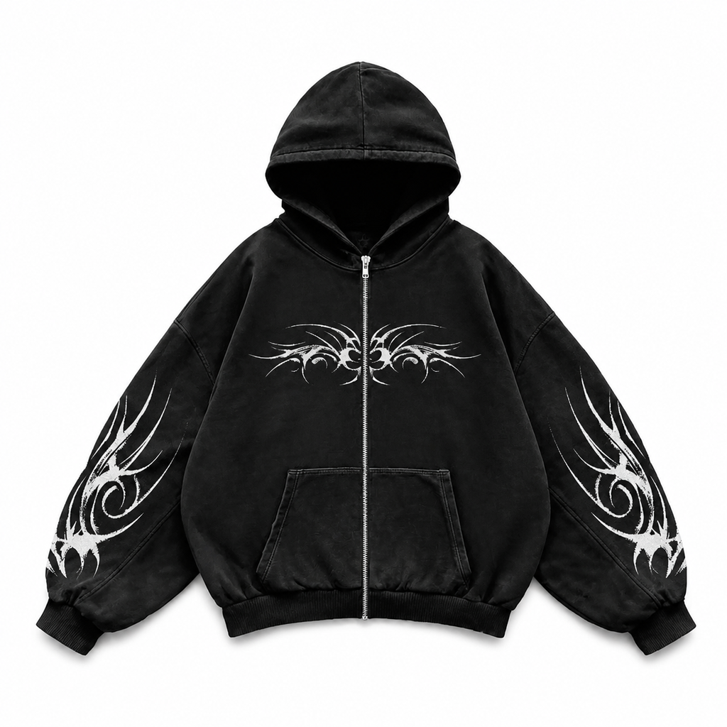 Grunge Women's Geometric Print Zip Hoodie