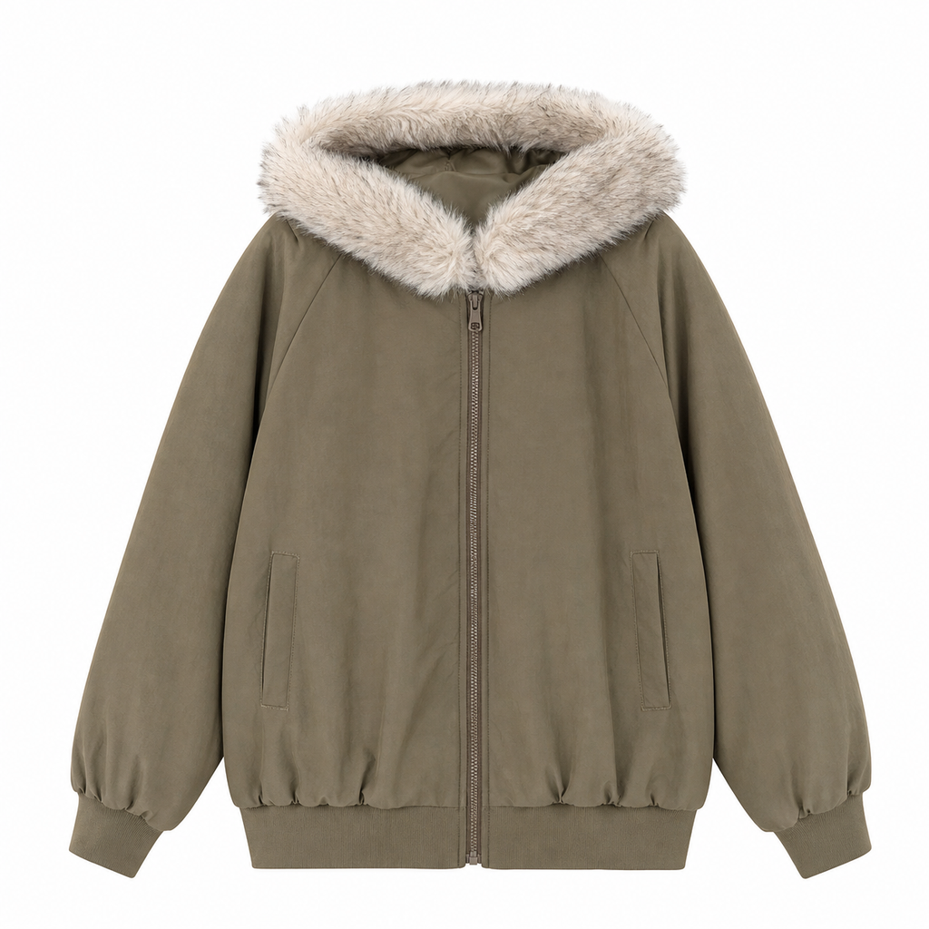 Women's Faux-Fur Hooded Padded Jacket with Zip Front