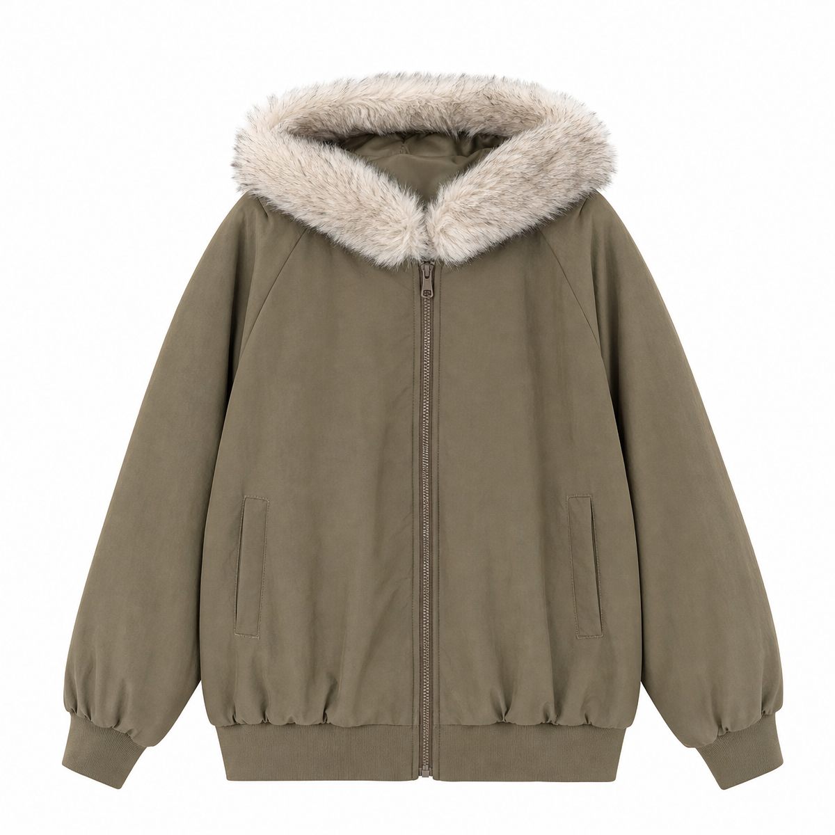 Women's Faux-Fur Hooded Padded Jacket with Zip Front