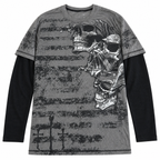 Grunge Skull Graphic Long-Sleeve T-Shirt