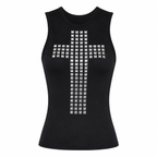 Grunge Black Studded Cross Sleeveless Top