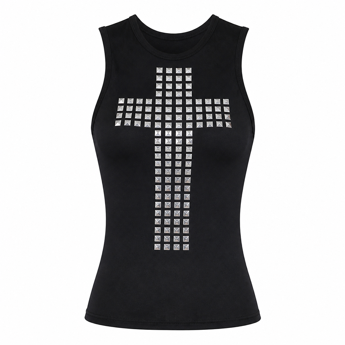 Grunge Black Studded Cross Sleeveless Top