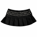 Black Studded Pleated Mini Skirt