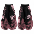 Grunge Equinox Flower Wide-Leg Pants with Japanese-Inspired Print