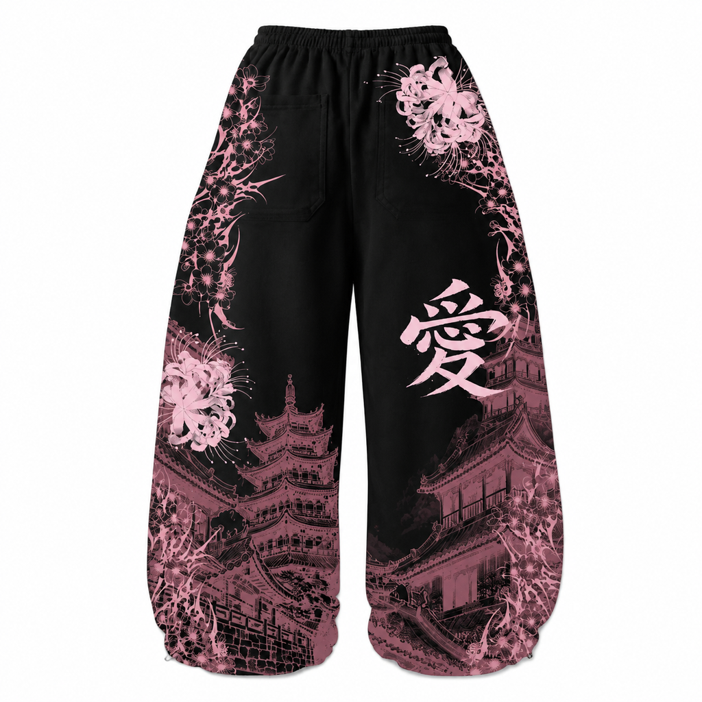 Grunge Japanese Floral Wide-Leg Pants