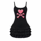 Black Graphic Ruffle Mini Dress