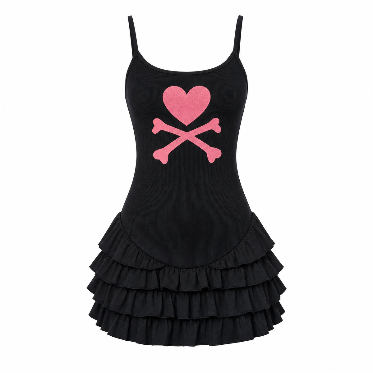 Black Graphic Ruffle Mini Dress