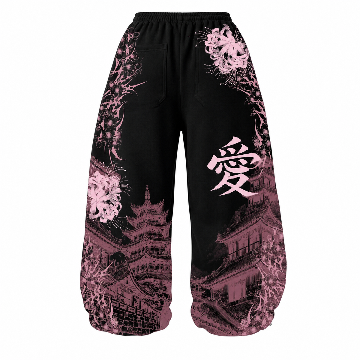 Japanese-Inspired Floral Print Wide-Leg Pants