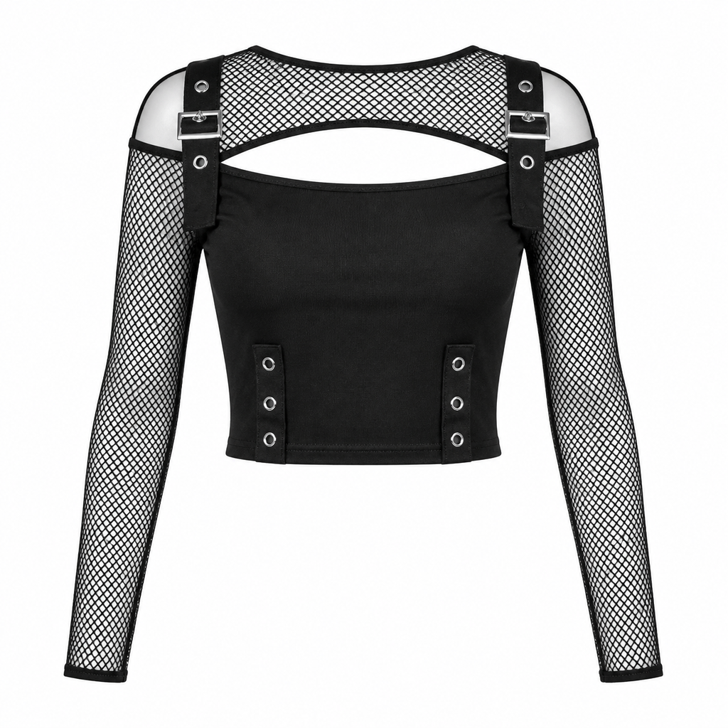 Grunge Black Lace Long-Sleeve Top