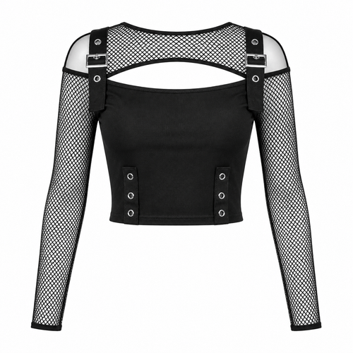 Grunge Black Lace Long-Sleeve Top