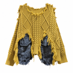 Women's Yellow Patchwork Knit Sweater with Denim Pockets