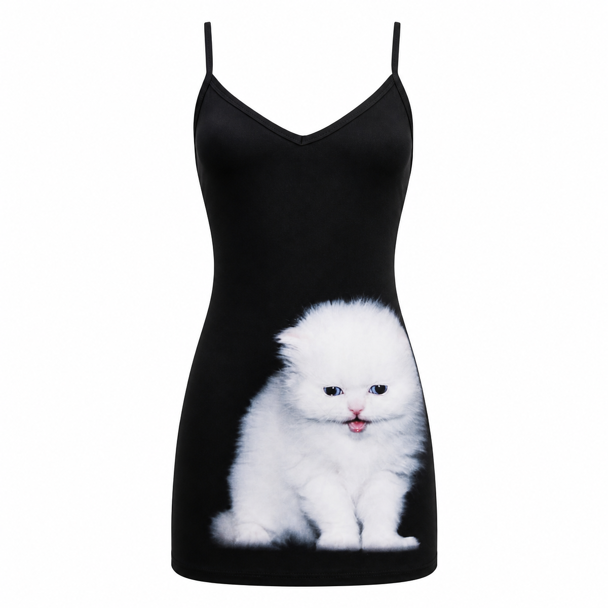 Grunge Cat Print Sleeveless Mini Dress
