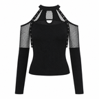 Grunge Black Fishnet Panel Off-Shoulder Halter Top